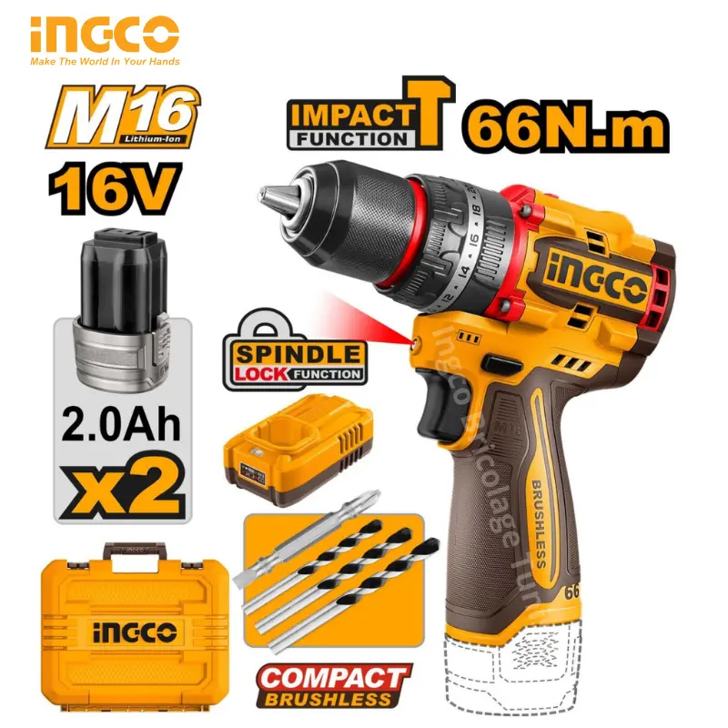PERCEUSE À PERCUSSION SANS FIL COMPACTE 16V 66N.M INGCO DE 10 MM CIDLI166062