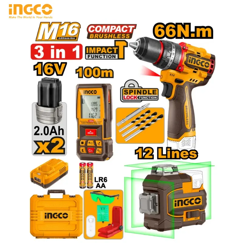 COMBO KIT 3EN1- 2 BATTERIES 16V/2.0AH  INGCO COSLI250995