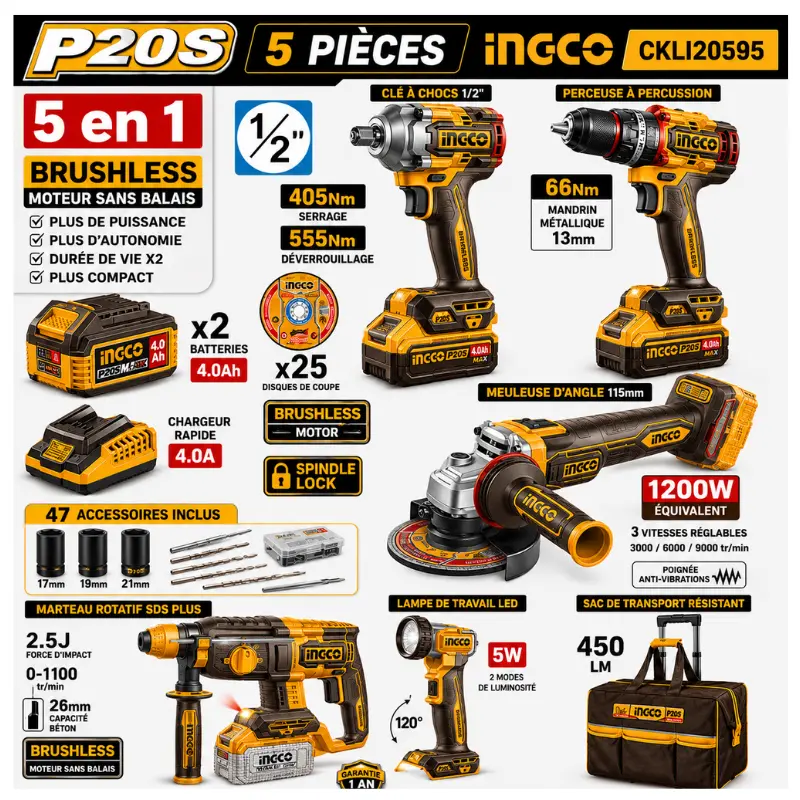 KIT 5 PIÈCES INGCO CKLI20595