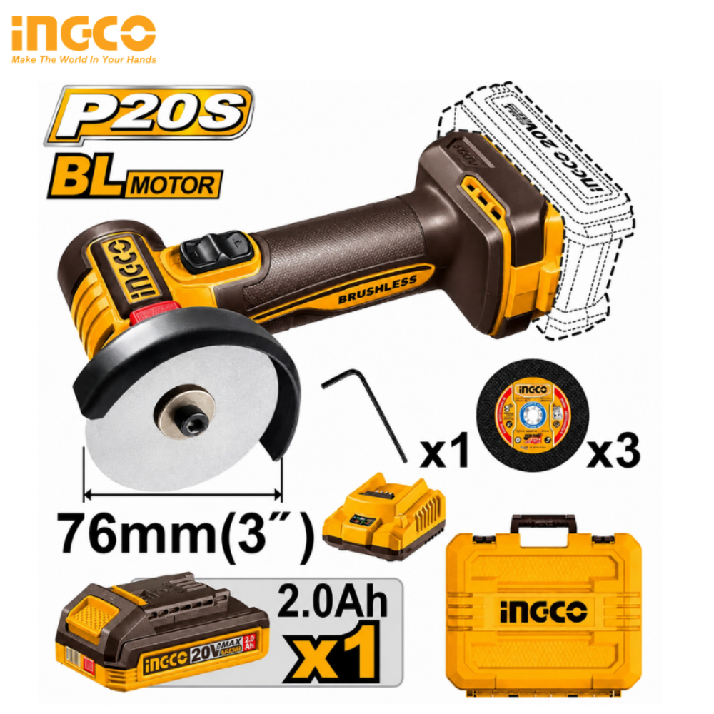 MINI MEULE SANS FIL INGCO  20V BRUSHLESS 76MM CAGLI207625