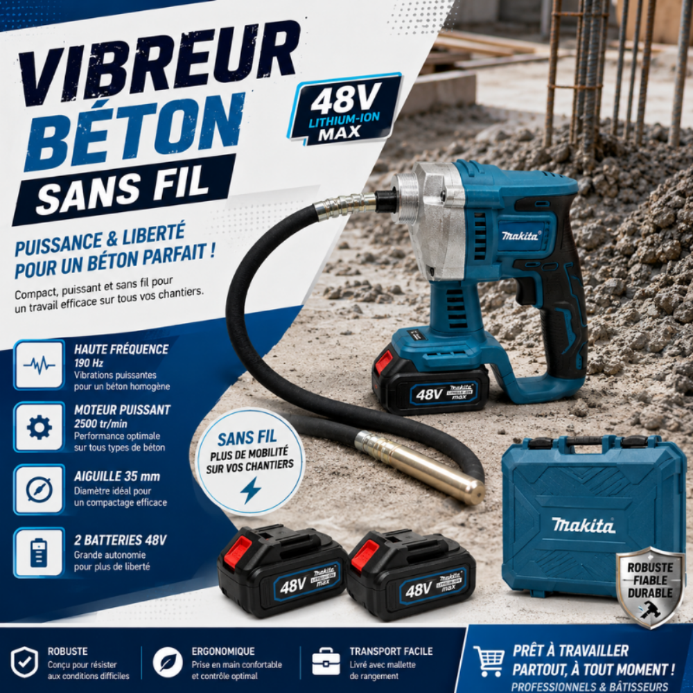 [1MMT17-4] VIBREUR BÉTON MAKITA AVEC 2 BATTERIES 48V 1MMT17-4