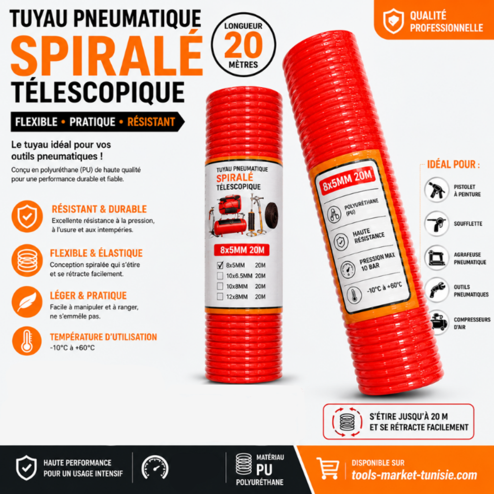 [1MMT15-26] TUYAU PNEUMATIQUE SPIRALÉ TÉLESCOPIQUE 20M 1MMT15-26