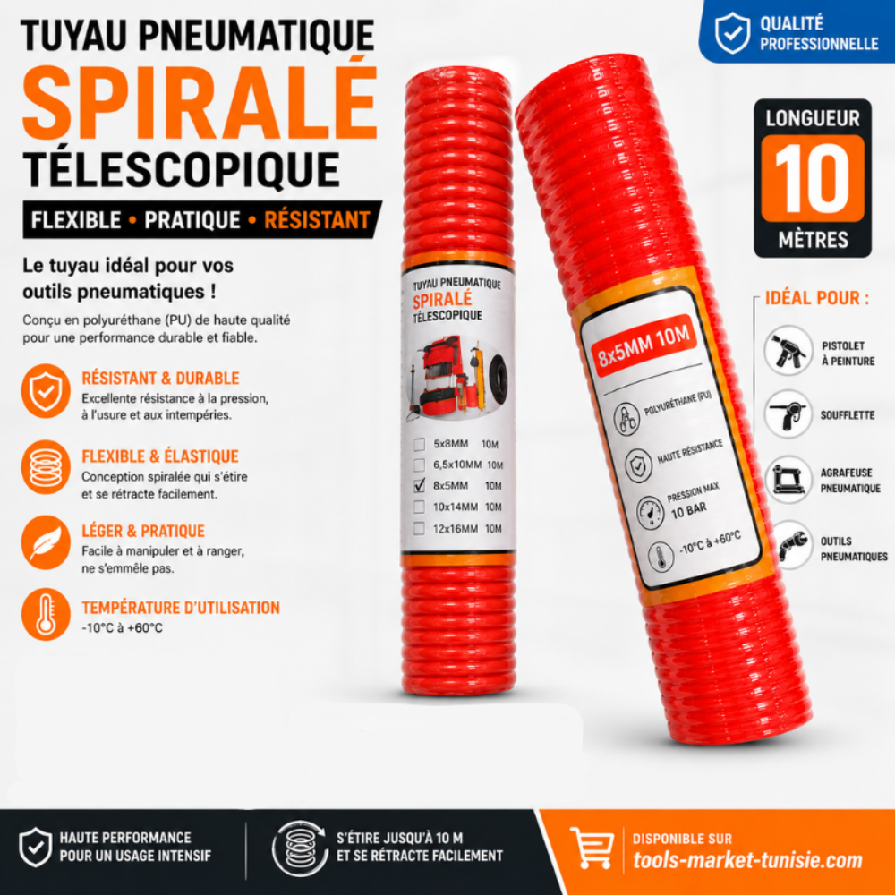 [1MMT15-25] TUYAU PNEUMATIQUE SPIRALÉ TÉLESCOPIQUE 10M 1MMT15-25