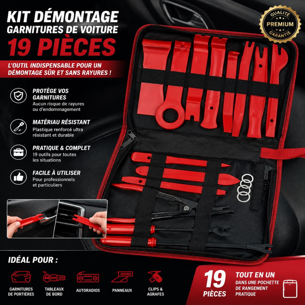[1MMT15-15] KIT DE DÉMONTAGE GARNITURES DE VOITURES 19 PIÈCES  1MMT15-15