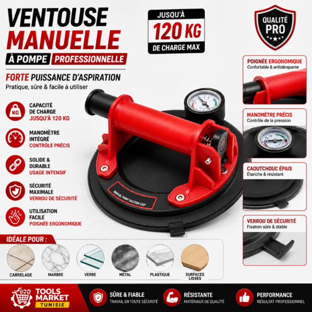 VENTOUSE MANUELLE À POMPE PROFESSIONNELLE 120KG 1MMT6-3