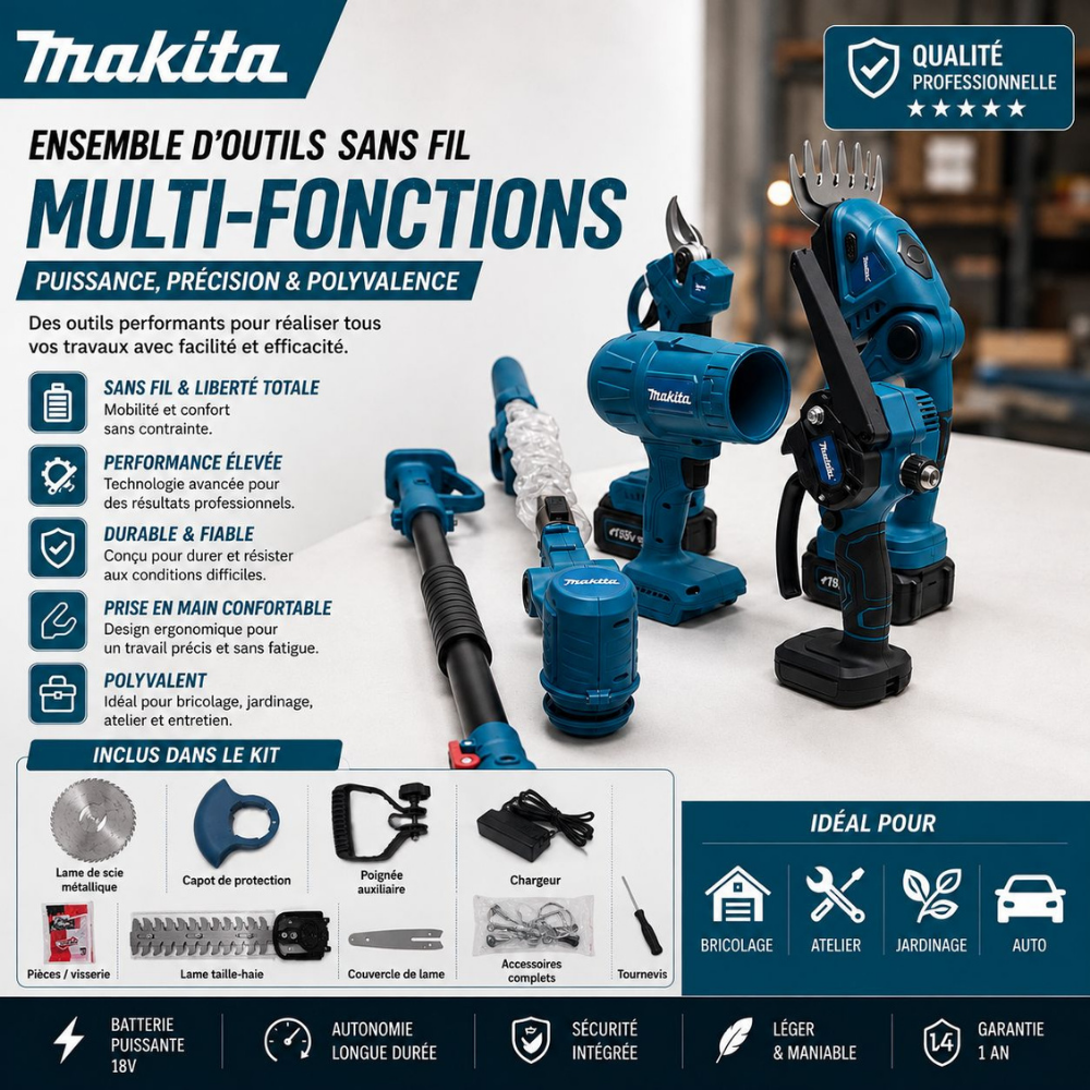 ENSEMBLE D'OUTILS SANS FIL 198V MULTI-FONCTIONS MAKITA 1MMT2-27