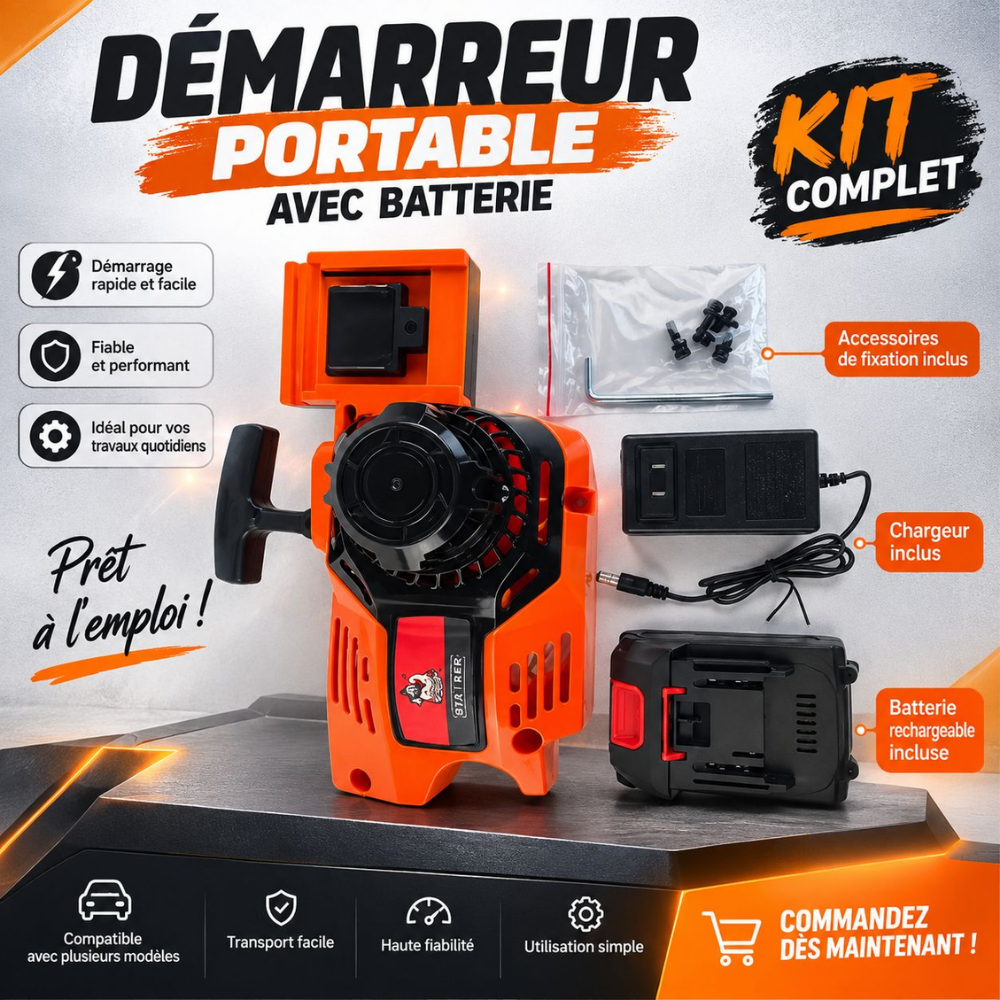 DÉMARREUR PORTABLE AVEC BATTERIE – CONÇU POUR TRONÇONNEUSES 1MMT10-4