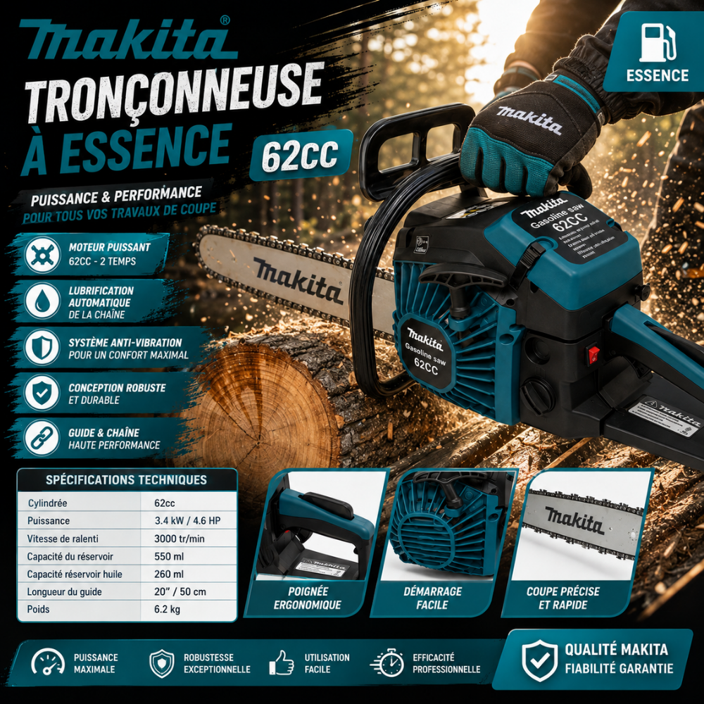 TRONÇONNEUSE À ESSENCE MAKITA 62CC 1MMT1-6