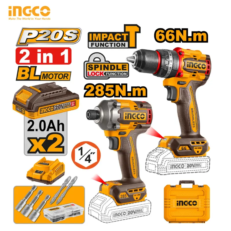 CORDLESS 2PCS COMBO KIT INGCO CKLI20277