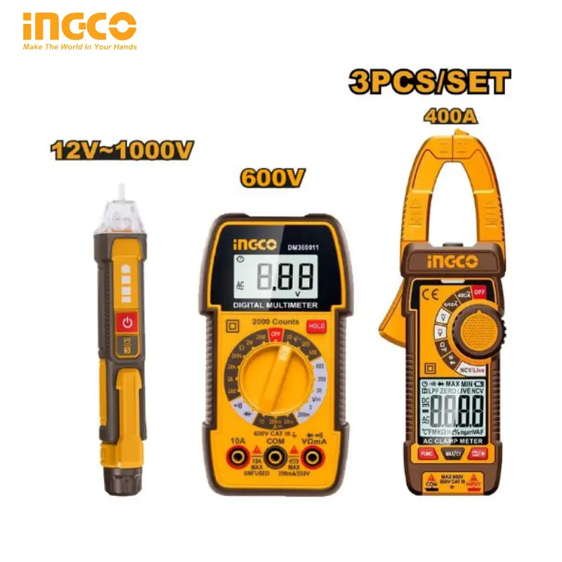 3 PCS DIGITAL MULTIMETER INGCO AC CLAMP METER & DETECTOR TEST KIT DM3068