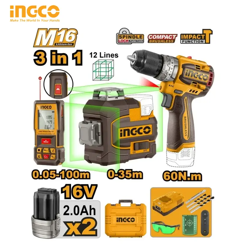 COMBO KIT 3EN1 ME 2 BATTERIES 16V/2.0AH  INGCO COSLI250101
