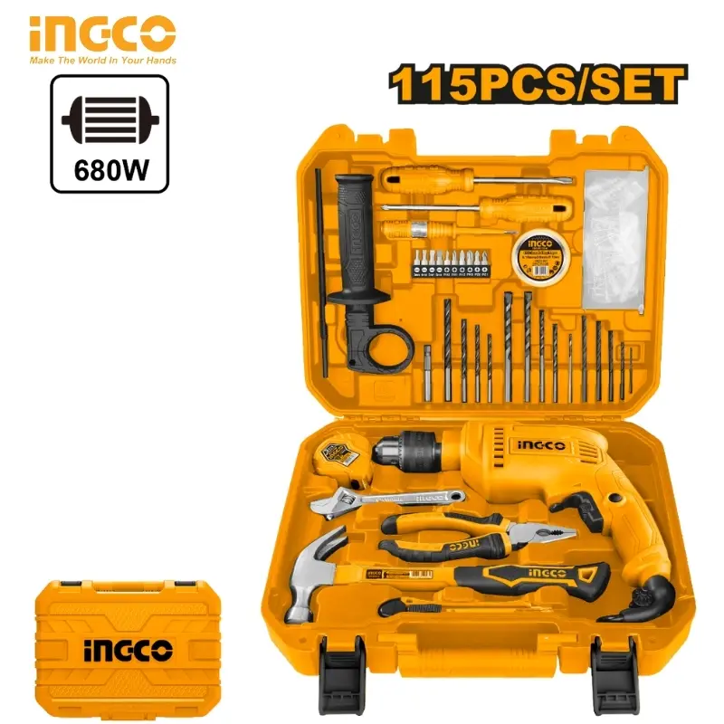 COFFRE 115PCS PERCEUSE 680W INGCO HKTHP11151