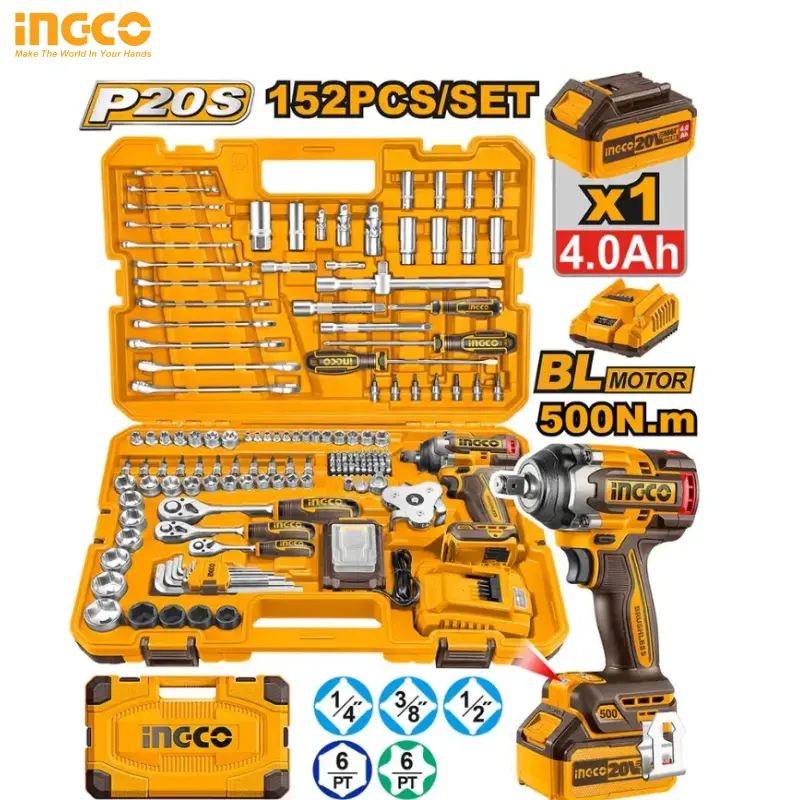ENSEMBLE DE 152 CLÉS À CHOCS 500N.M SANS FIL INGCO HKTHP31521