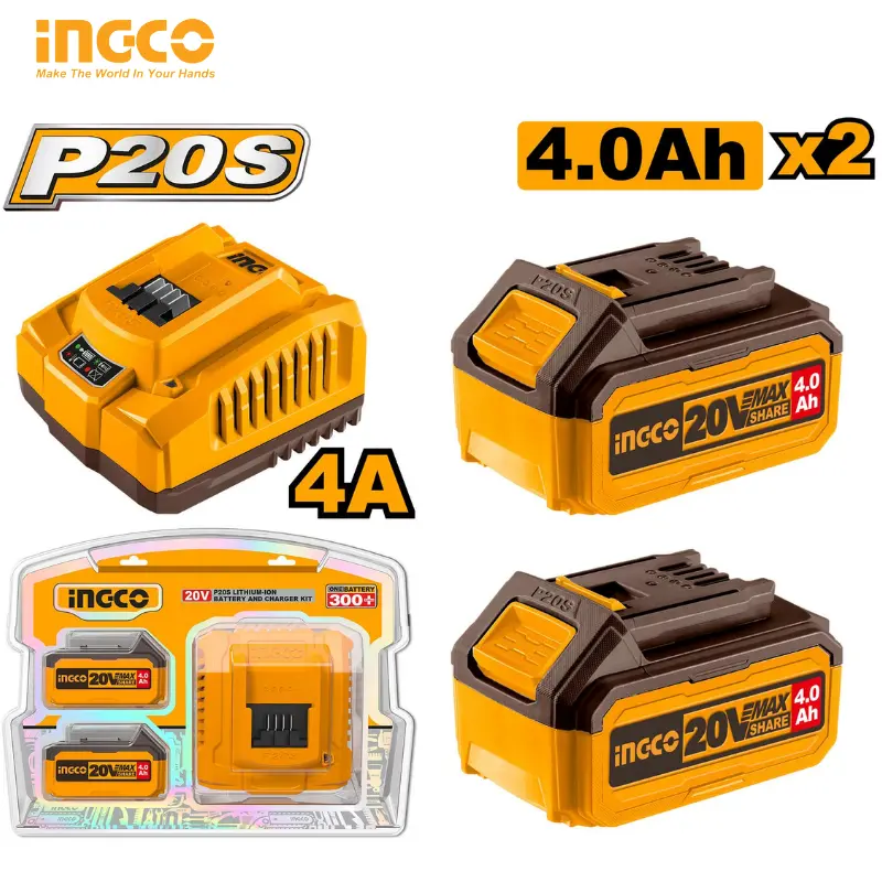 KIT 2 BATTERIE ET CHARGEUR LITHIUM-ION P20S INGCO FBCPK1424