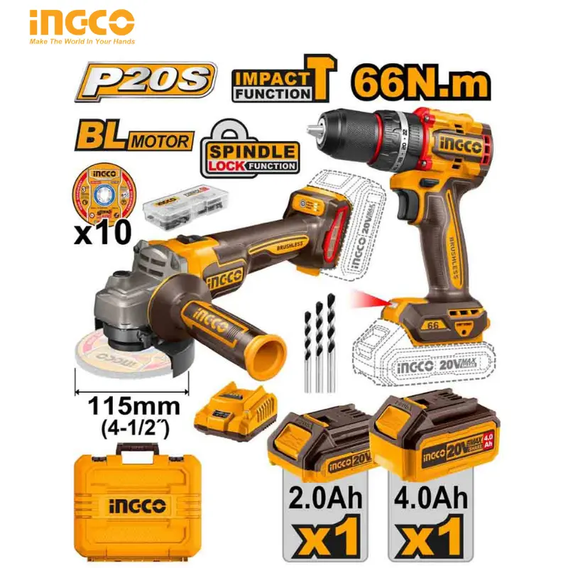 PACK VISSEUSE + MEULE A DISQUE 20V BRUSHLESS INGCO CKLI20273